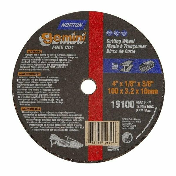 Norton Co SMALL CUT-OFF BLADES, Type 1 - Metal - Gemini Aluminum Oxide, Size: 4 x 1/8 x 3/8, Max RPM: 19100 662435-10659